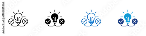 Hypothesis Multiple Style Icon Design Vector - light bulb with check and cross symbols representing decision, hypothesis testing, and analytical thinking