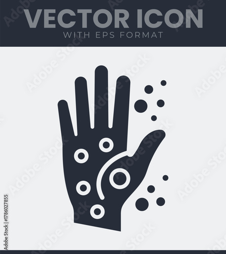 Hand with visible skin rash or allergic reaction icon, represents dermatology, health, infection, and prevention, clean medical concept design element