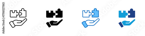 Solution Multiple Style Icon Design Vector - hand holding puzzle pieces representing collaboration, idea solving, and teamwork