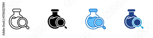 Research Multiple Style Icon Design Vector - flask with a magnifying glass representing scientific research and investigation