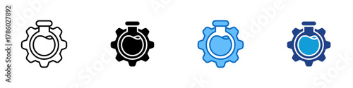 Chemical Process Multiple Style Icon Design Vector - flask inside a gear representing chemical operation, industrial process, and scientific mechanism