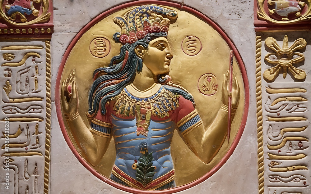 Obraz premium Mesopotamian gods Ea Enki divine wisdom magic ancient Sumerian deities temple mystical scene sacred symbols throne ceremonial robes intricate carvings sacred artifacts majestic detailed illustration