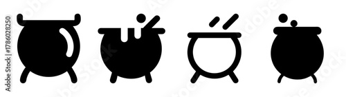 Vector illustration of black cooking pots, cauldron, stew pot, kitchenware, cookware utensils