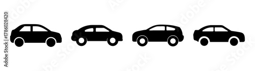 Four black car silhouettes vector illustration for automotive industry and transportation design needs