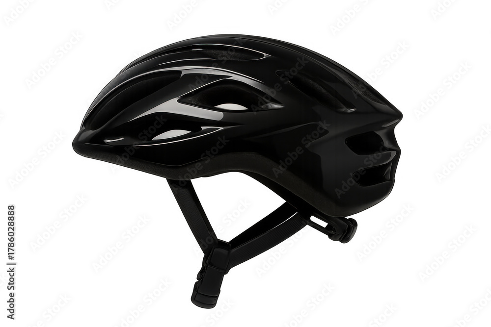 Fototapeta premium Black cycling helmet providing head protection, safety, and equipment for sport activities on a transparent background
