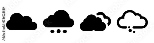 Weather forecast icon set: rain cloud, storm cloud, drizzle, weather symbol, vector graphic design