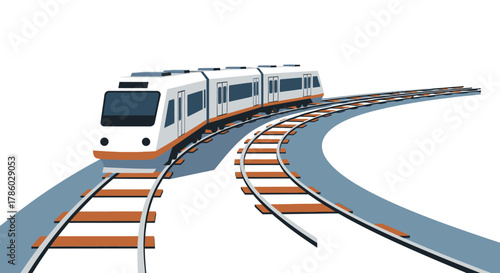Modern High Speed Train on Curved Railway Tracks.
