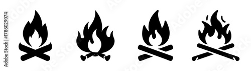 Vector illustration of campfire bonfire flame burning wood logs fire camping outdoor design element