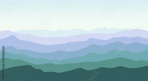 Serene Mountain Vista with Hazy Layers.