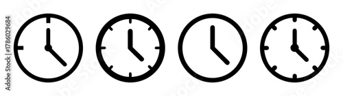 Clock time illustration showing different times black and white time management concept design