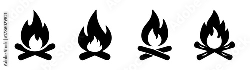 Campfire bonfire flame fire wood logs burning hot heat outdoor camping graphic illustration vector