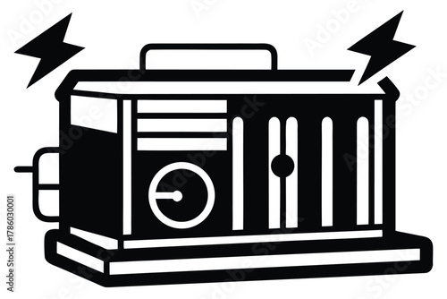 Black and white vector illustration of a portable generator