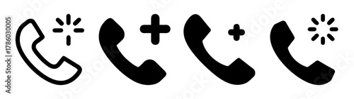 Phone call icon set vector illustration telephone receiver communication support contact line art design