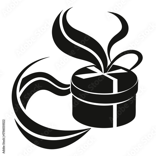 Black and white vector illustration of a gift box with ribbon