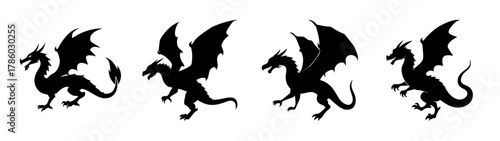Dragon silhouette vector art flying dragon illustration fantasy creature mythical beast design element set