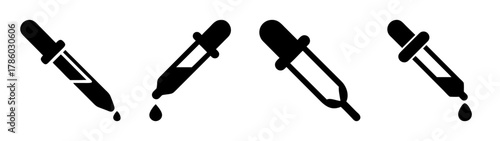 Black and white vector illustration of multiple pipettes for laboratory and cosmetic use design element