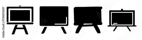 Blackboard easel stand chalkboard drawing art design presentation display vector silhouette set