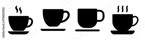 Coffee cups vector illustration with steam hot drink beverage morning coffee break design element set