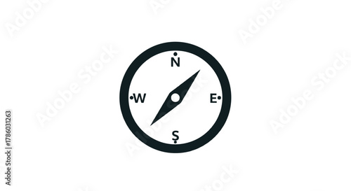 Simple black compass icon on a white background indicating direction and navigation for travel and exploration concepts