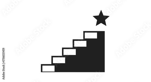 Black silhouette of a staircase leading up to a star symbolizing success goals and achievement