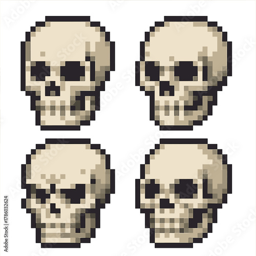 Skull pixel art icons set: retro style for simple and compose designs