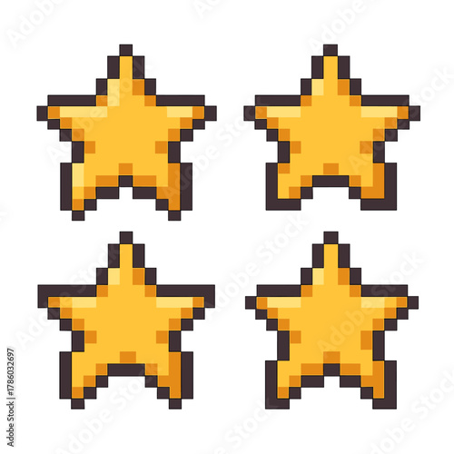 Star vector icons set in pixel art style: simple, compose, decorative elements