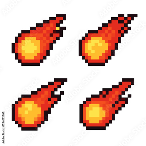 Comet pixel style vector icons set: celestial, space, astronomy symbols