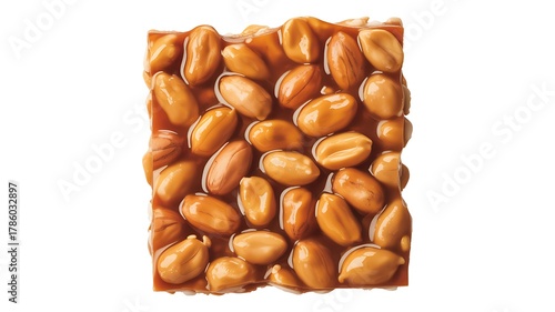 Sweet and crunchy peanut brittle candy bar on white background
