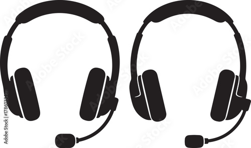 Two black headsets with microphones silhouette