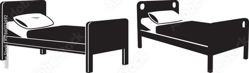 Two hospital beds in silhouette