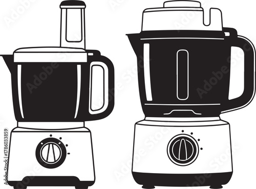Two kitchen food processor appliances silhouette