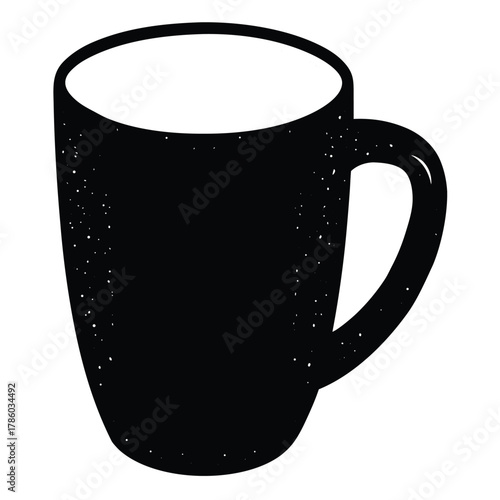 Simple Coffee Mug Silhouette with Handle in Black and White Vector Illustration