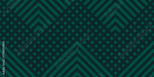 Geometric lines vector seamless pattern. Trendy texture with stripes, squares, chevron, arrows, lines. Abstract dark green linear minimal background. Stylish ornament. Repeat design for textile, print