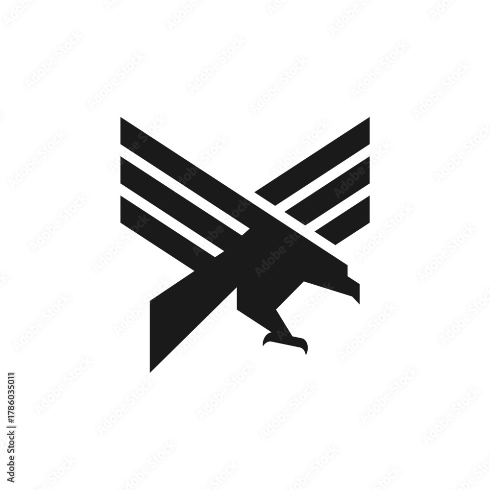 Fototapeta premium Dynamic Eagle Wings Logo. A bold black eagle with spread wings, symbolizing freedom, strength, and power.