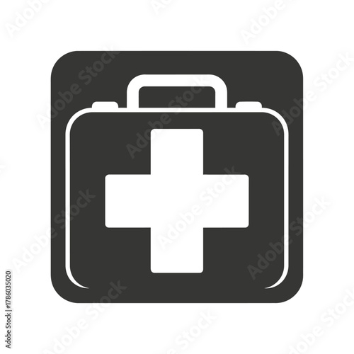 First aid kit icon with white cross on dark background.