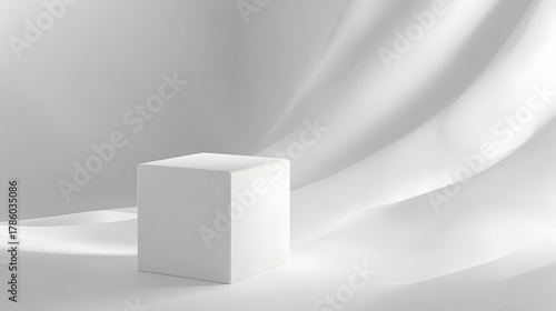 White podium on a white background. abstract geometric forms. Minimal scene with podium for product presentation.