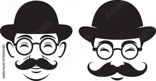 Two gentleman faces with hats and mustaches silhouette