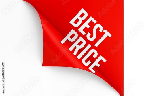 Bright red corner tag with the words best price in white text offering a special deal or promotion