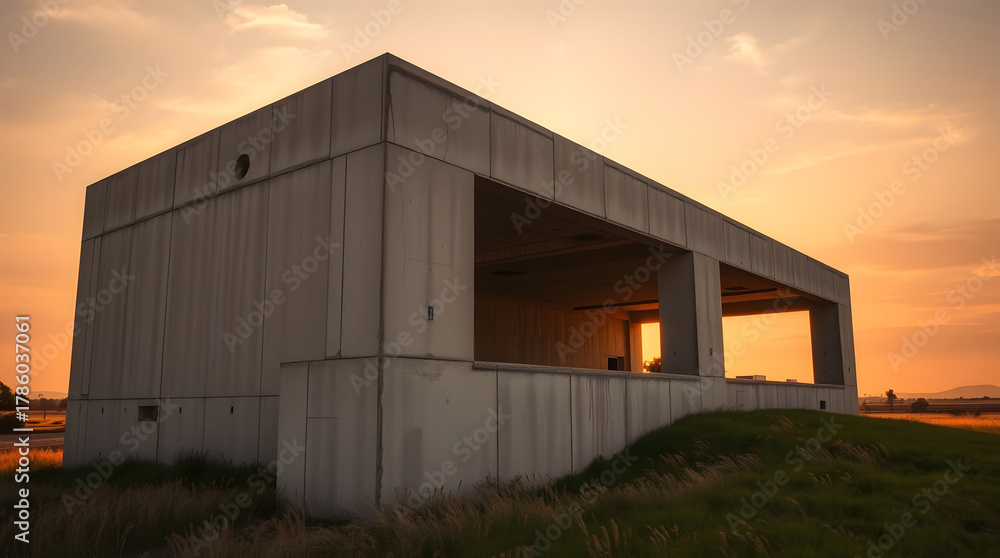 Obraz premium Sunset on Brutalist Building