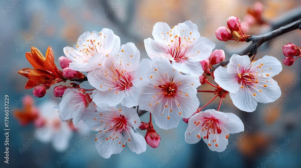 Fototapeta premium Cherry blossoms blooming on branch in spring