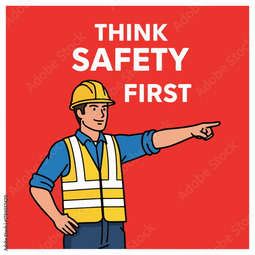 Illustrative graphic of a worker pointing to the right, emphasizing safety awareness and preventative measures in a construction or industrial setting