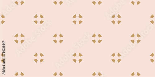 Simple golden geometric floral seamless pattern. Cute minimal vector texture with stylized flower silhouettes. Elegant gold and pink background. Stylish repeated design for print, wallpaper, wrapping