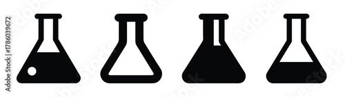 Collection of laboratory glassware flasks for chemistry science research and experiments vector art