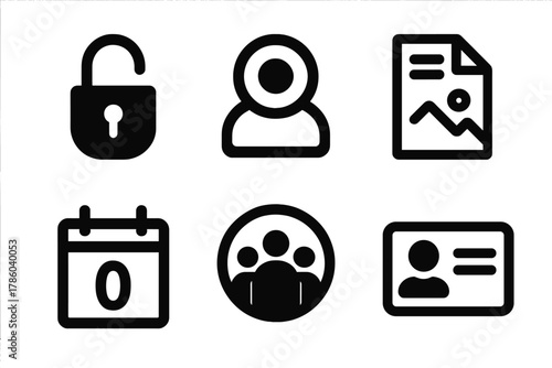 Time Capsule Icons. Line style icons of Time Capsule Curation: unlock event symbol, curiosity icon, story log page, community