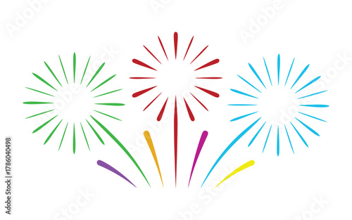 Colorful abstract fireworks burst in a celebratory display against a white background.