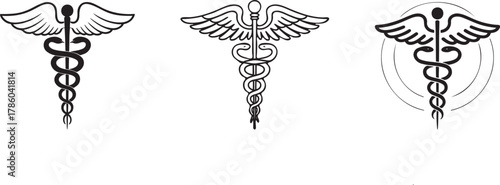 Powerful Caduceus medical symbol icons for healthcare branding and design, a timeless emblem of wellness