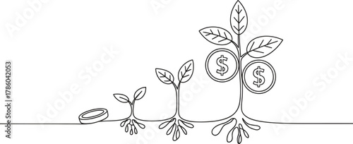 Investments growing like plants showing financial growth and success through time and money