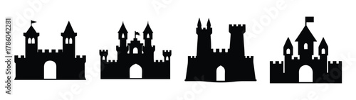 Castle silhouette vector art: medieval fortress, fairytale castles, fantasy kingdom, towers and flags