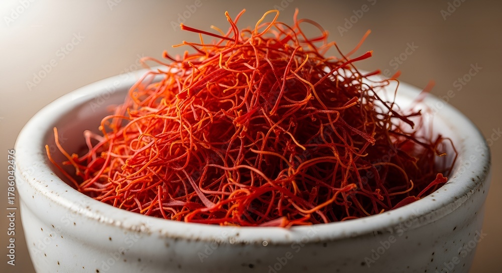 Naklejka premium Close up Artistic Delicious Saffron Threads in a Bowl Food Ingredient