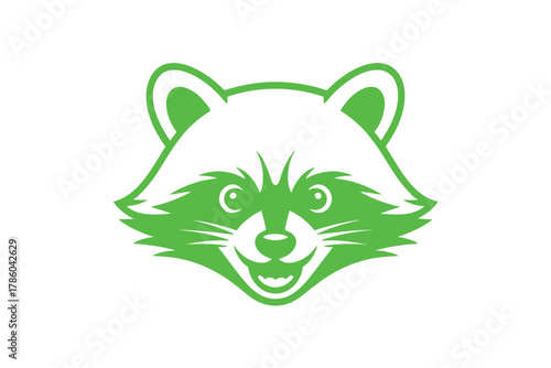 A stylized green illustration of a raccoon's face with a white background.